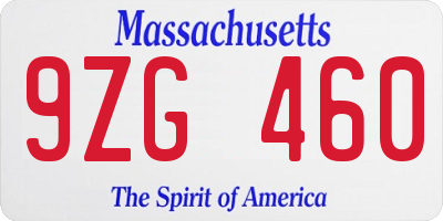 MA license plate 9ZG460