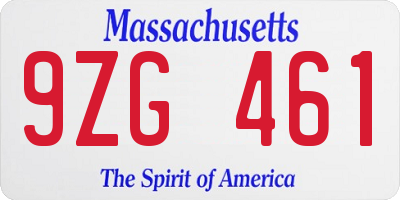 MA license plate 9ZG461