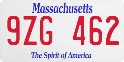 MA license plate 9ZG462