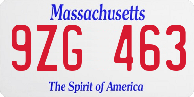 MA license plate 9ZG463