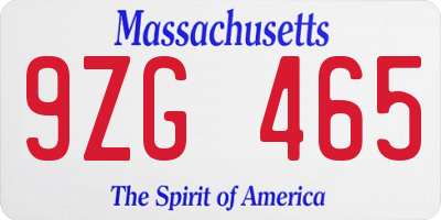 MA license plate 9ZG465