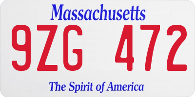 MA license plate 9ZG472