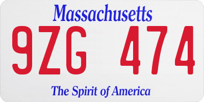 MA license plate 9ZG474
