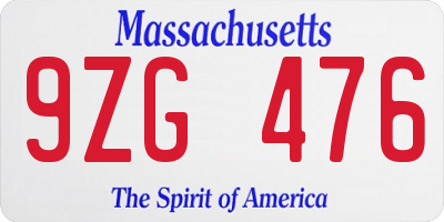 MA license plate 9ZG476