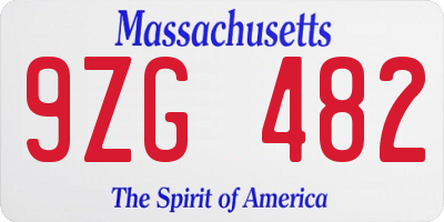 MA license plate 9ZG482