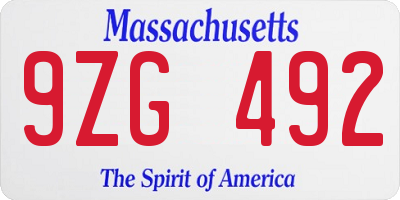 MA license plate 9ZG492