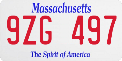 MA license plate 9ZG497