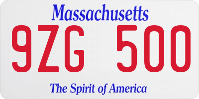 MA license plate 9ZG500