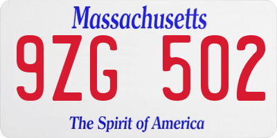 MA license plate 9ZG502