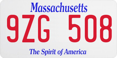 MA license plate 9ZG508