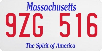 MA license plate 9ZG516