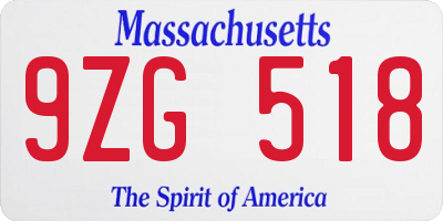 MA license plate 9ZG518