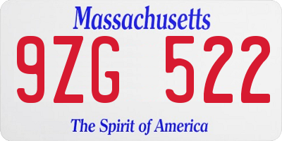 MA license plate 9ZG522