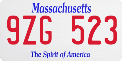 MA license plate 9ZG523