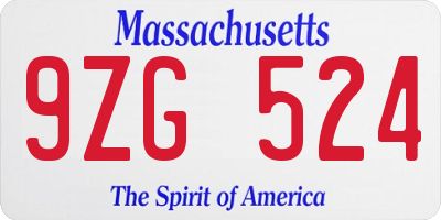 MA license plate 9ZG524