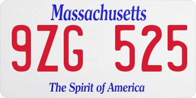 MA license plate 9ZG525