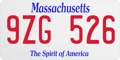 MA license plate 9ZG526
