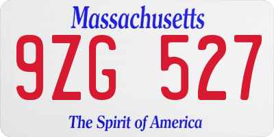 MA license plate 9ZG527