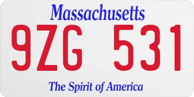 MA license plate 9ZG531