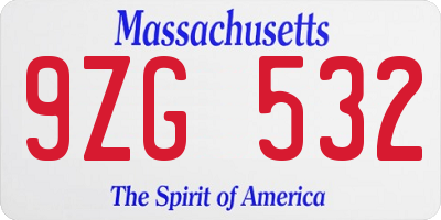 MA license plate 9ZG532