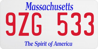 MA license plate 9ZG533
