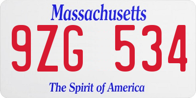 MA license plate 9ZG534