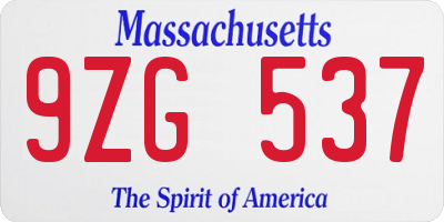 MA license plate 9ZG537