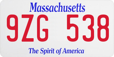 MA license plate 9ZG538