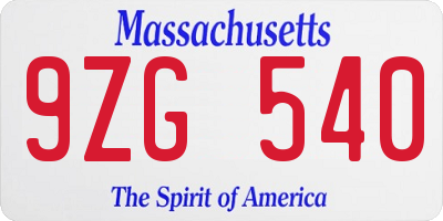 MA license plate 9ZG540