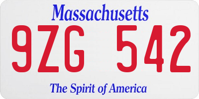 MA license plate 9ZG542