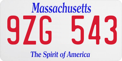 MA license plate 9ZG543