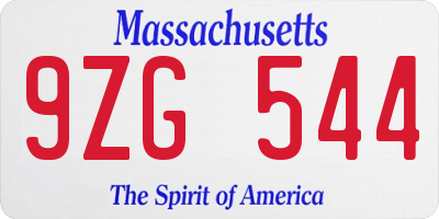 MA license plate 9ZG544