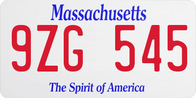 MA license plate 9ZG545