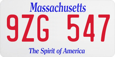 MA license plate 9ZG547