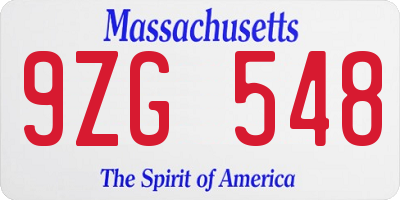 MA license plate 9ZG548