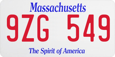MA license plate 9ZG549