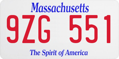 MA license plate 9ZG551