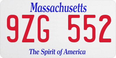 MA license plate 9ZG552