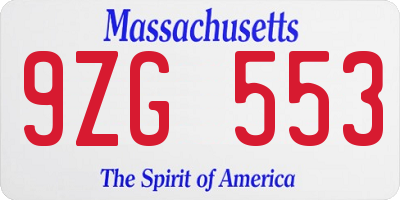 MA license plate 9ZG553