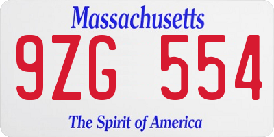 MA license plate 9ZG554