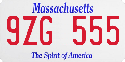 MA license plate 9ZG555