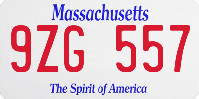 MA license plate 9ZG557