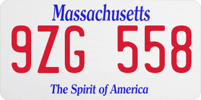 MA license plate 9ZG558