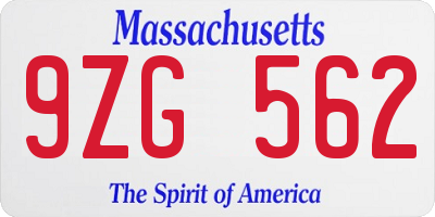 MA license plate 9ZG562