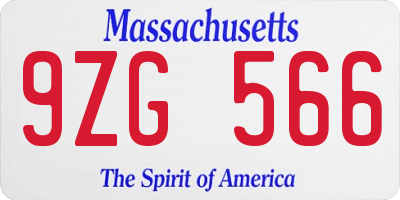 MA license plate 9ZG566