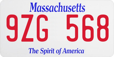 MA license plate 9ZG568
