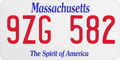 MA license plate 9ZG582