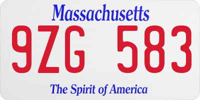 MA license plate 9ZG583