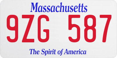 MA license plate 9ZG587