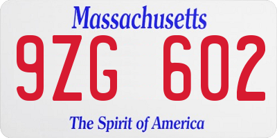 MA license plate 9ZG602
